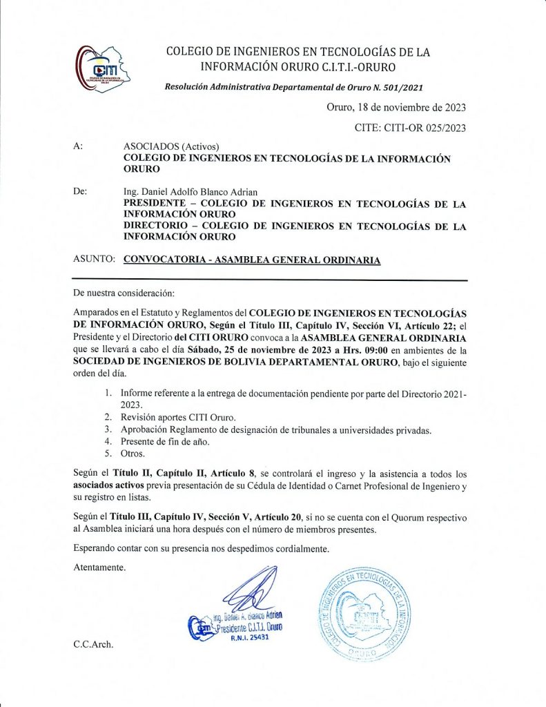 Asamblea General Ordinaria – 25 de noviembre 2023