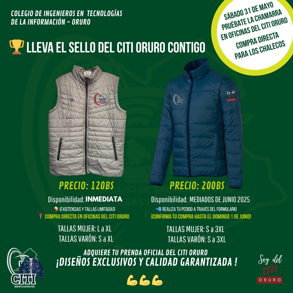 ¡Adquiere tu chaleco o chamarra institucional del CITI Oruro!