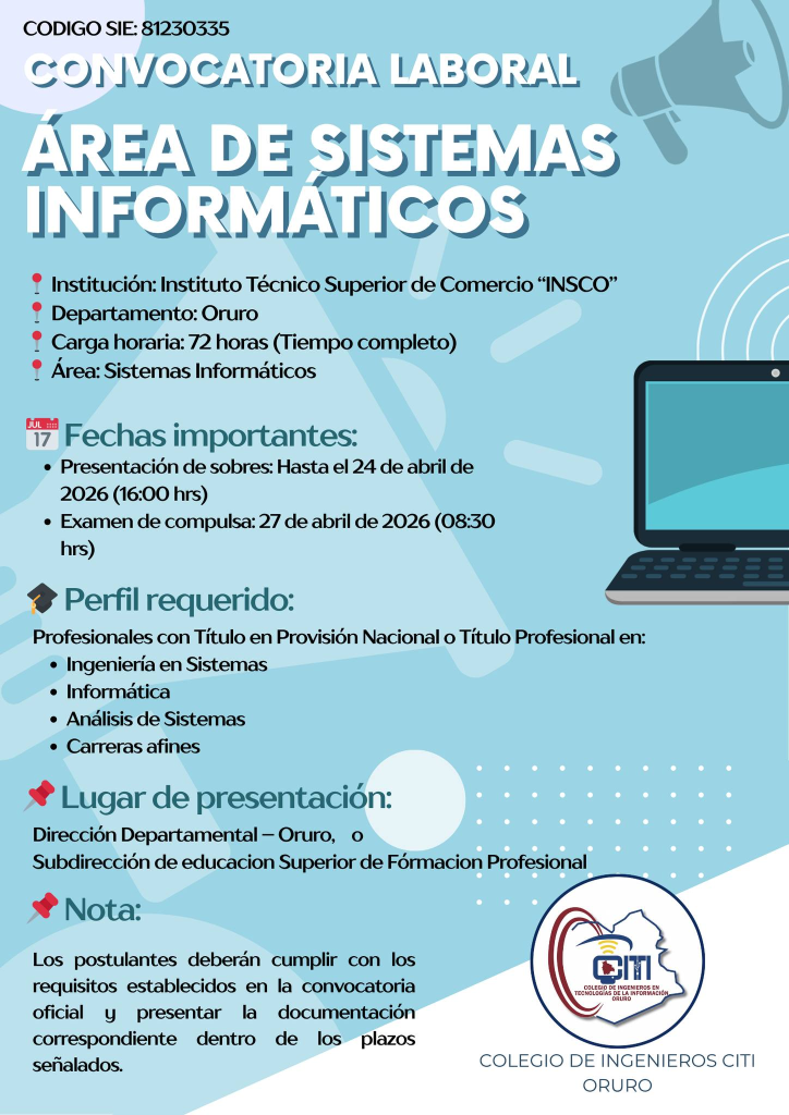 🔵 CONVOCATORIA LABORAL – ÁREA DE SISTEMAS INFORMÁTICOS