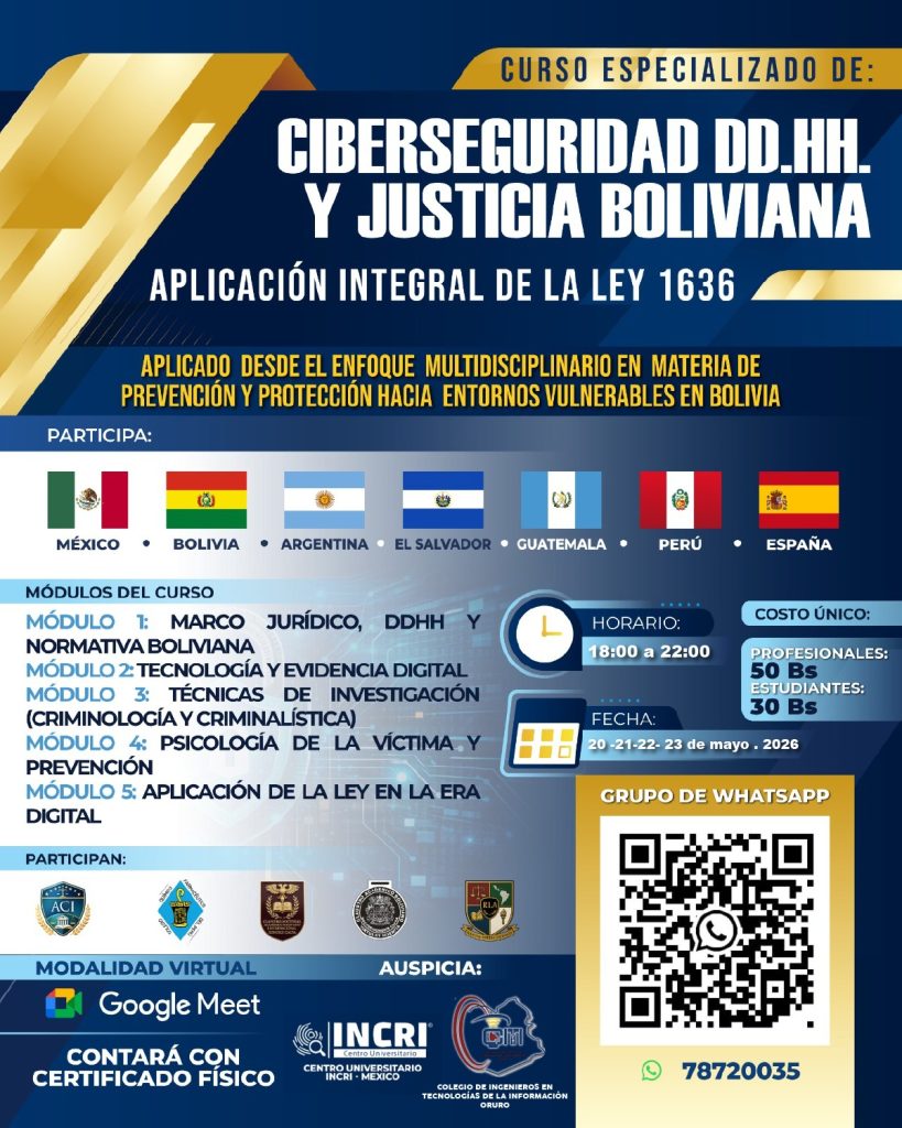 🔐 CURSO INTERNACIONAL DE CIBERSEGURIDAD, DD.HH. Y JUSTICIA BOLIVIANA 🏛️